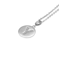 collana con ciondolo lettera y in acciaio con strass