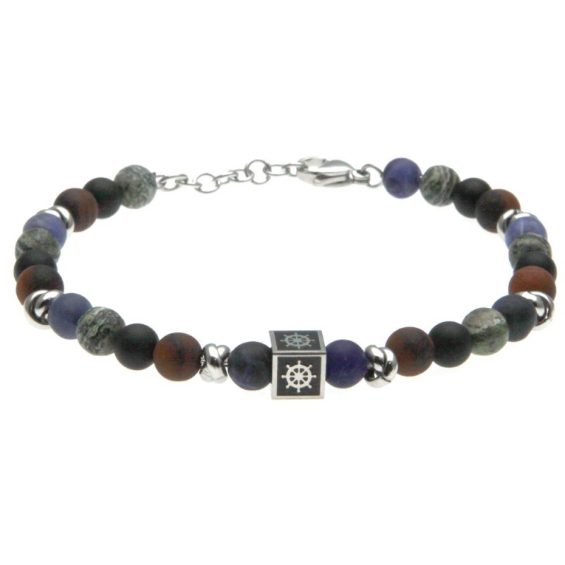 bracciale uomo timone in acciaio e pietre dure