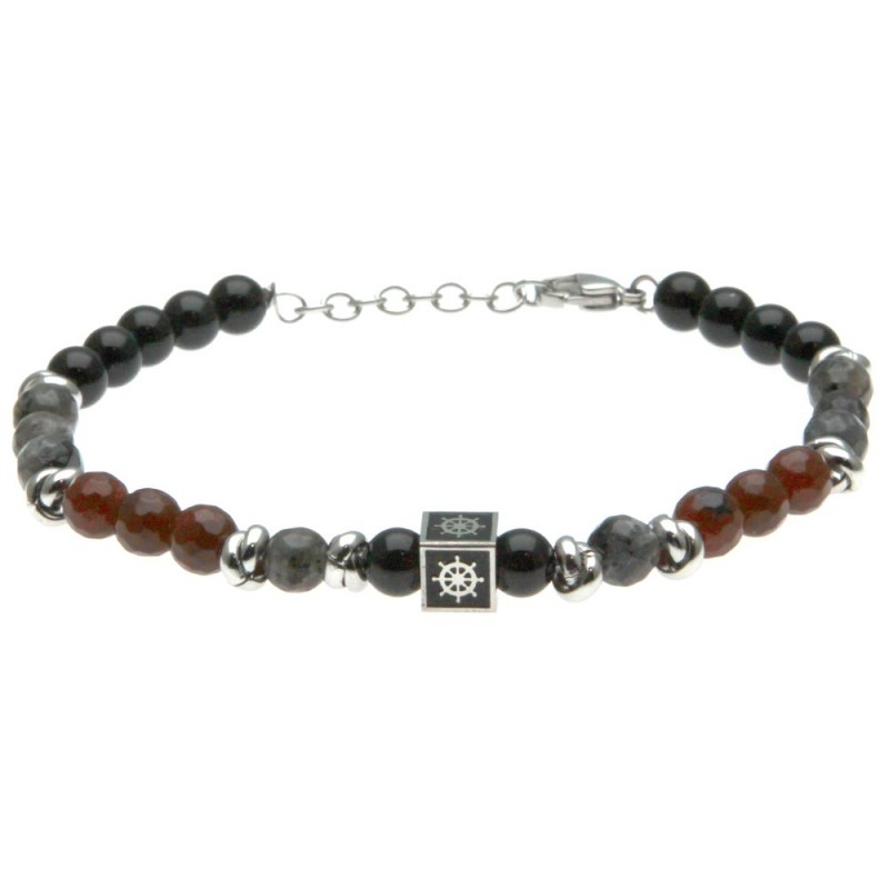 bracciale uomo timone in acciaio e pietre dure