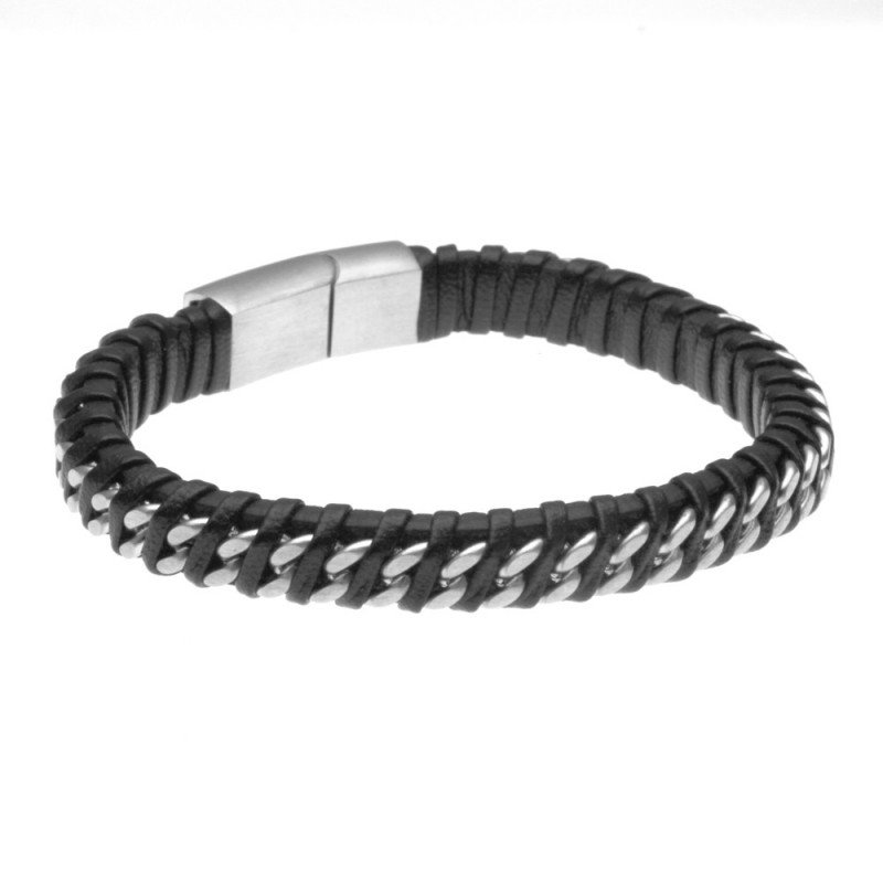 bracciale uomo pelle e grumetta in acciaio