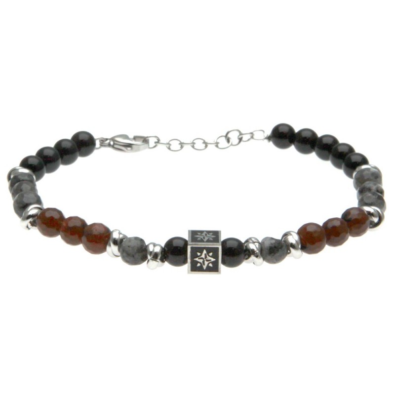 bracciale uomo rosa di venti in acciaio e pietre dure