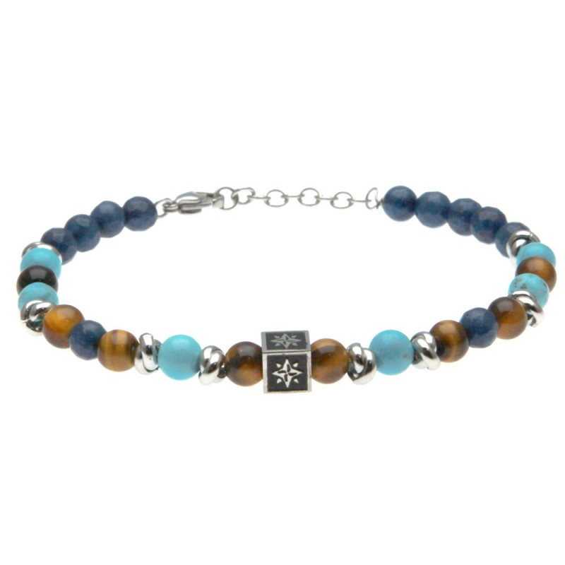 bracciale uomo rosa di venti in acciaio e pietre dure
