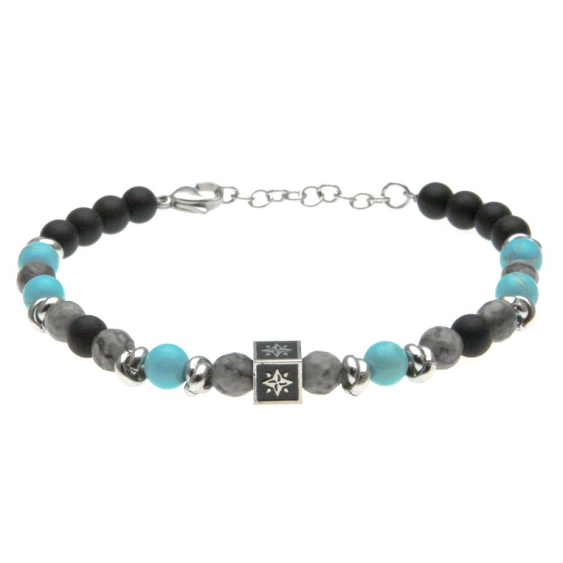 bracciale uomo rosa di venti in acciaio e pietre dure
