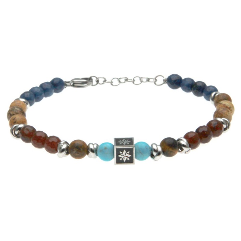 bracciale uomo rosa di venti in acciaio e pietre dure