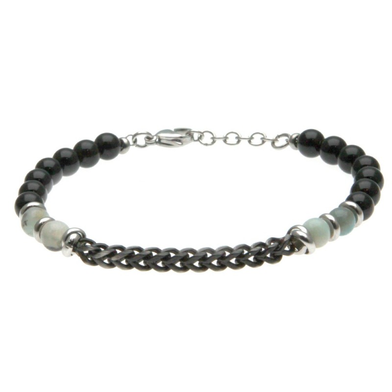 bracciale uomo pietre con catena grumetta brunita
