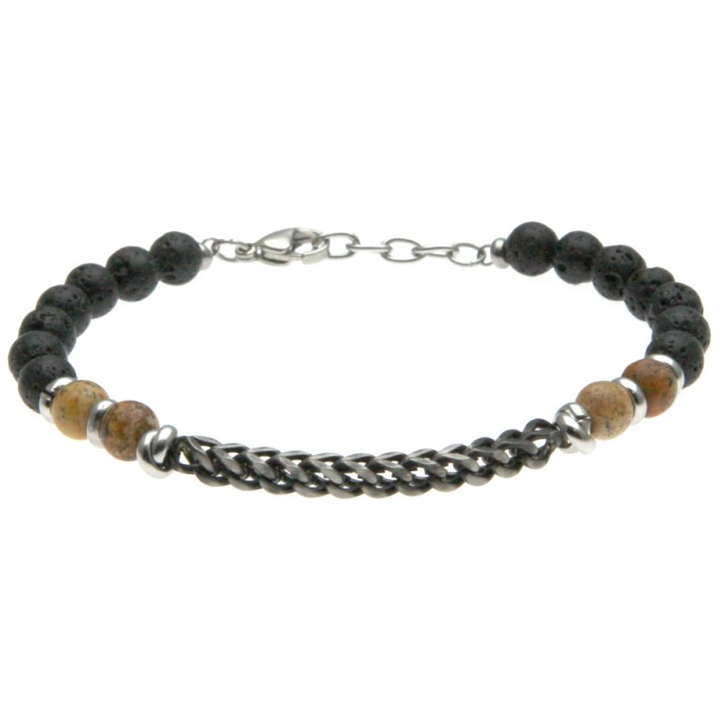 bracciale uomo pietre con catena grumetta brunita