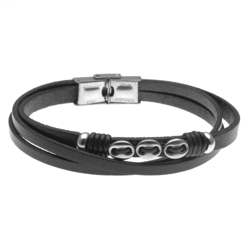 bracciale uomo in pelle ed elementi in acciaio