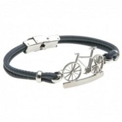 bracciale uomo con bicicletta in acciaio e pelle blu
