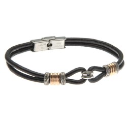 bracciale uomo in pelle con elementi in acciaio e zircone nero
