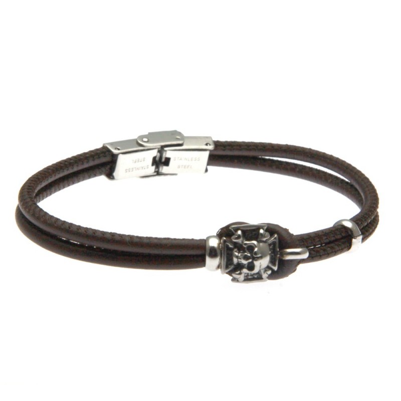 bracciale uomo con teschio in acciaio e pelle