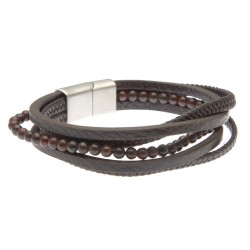 bracciale uom in pelle e filo di pietre