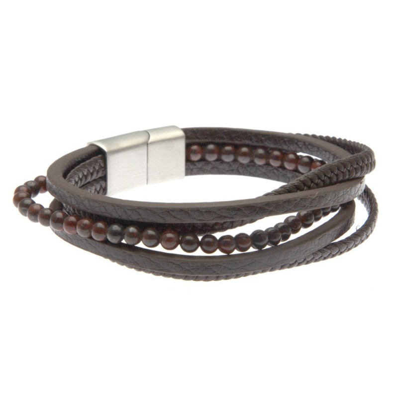 bracciale uom in pelle e filo di pietre