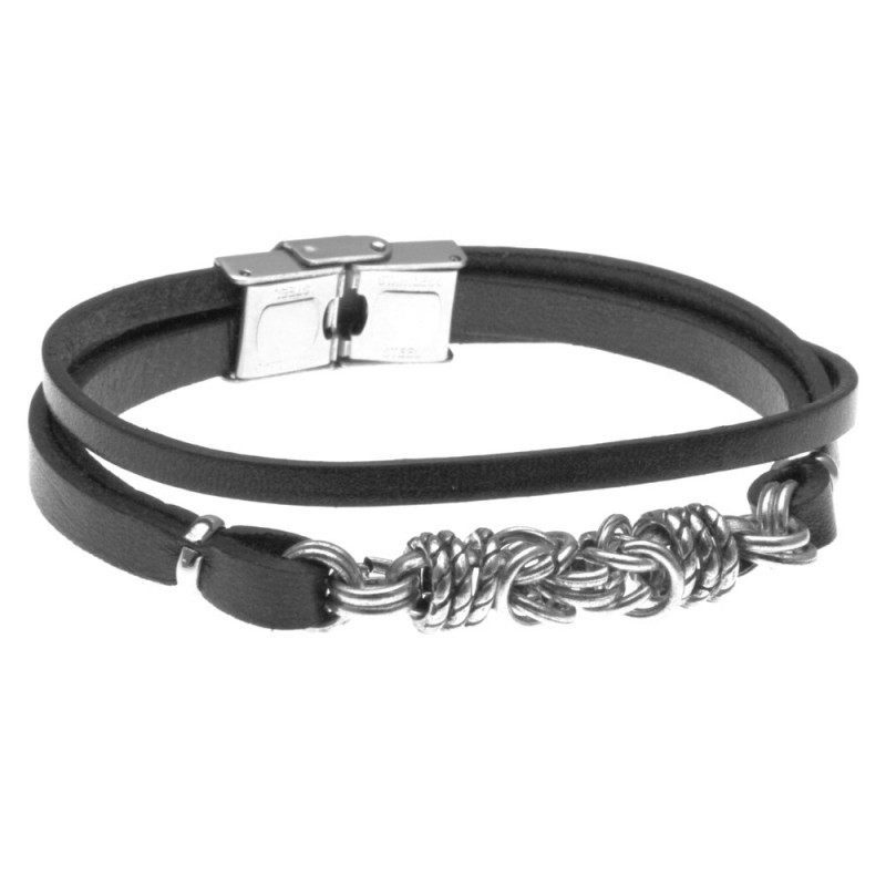 bracciale uomo in pelle con elemento catena