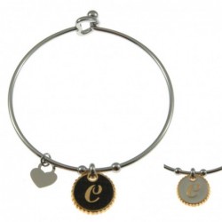 bracciale con lettera c rigido in acciaio bronzo e smalto