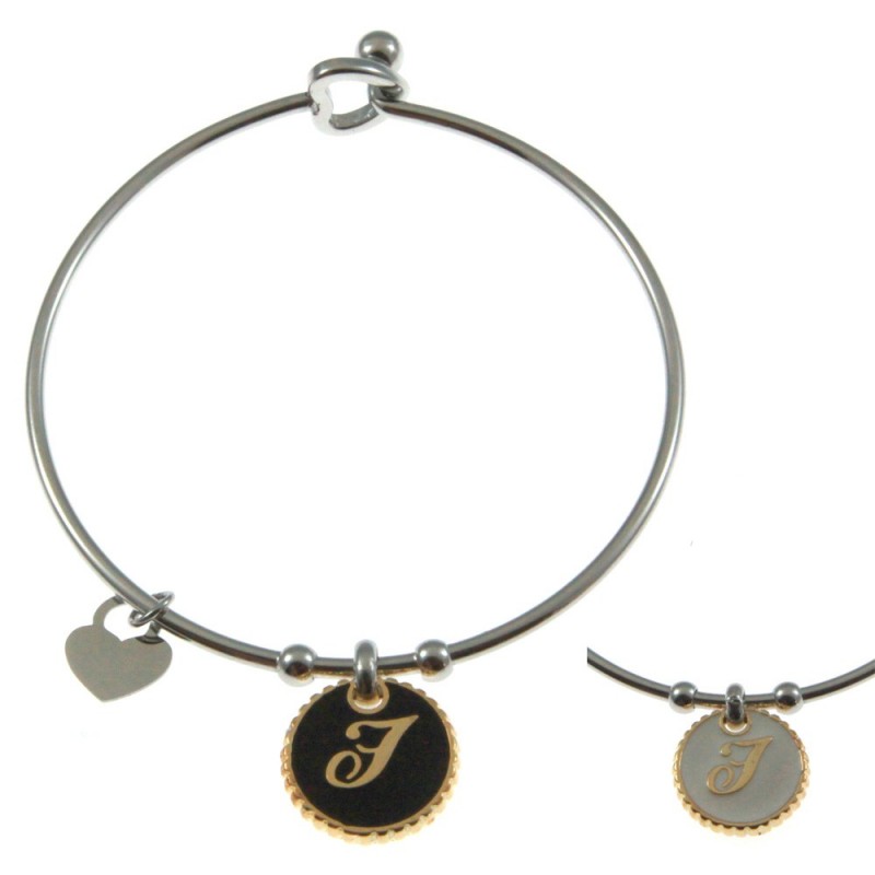 bracciale con lettera f rigido in acciaio bronzo e smalto