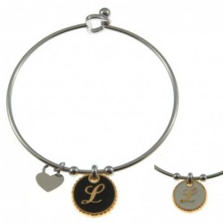 bracciale con lettera l rigido in acciaio bronzo e smalto