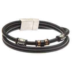 bracciale uomo in pelle tubolare ed elementi in acciaio