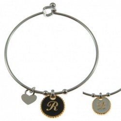 bracciale con lettera r rigido in acciaio bronzo e smalto