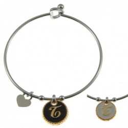 bracciale con lettera t rigido in acciaio bronzo e smalto