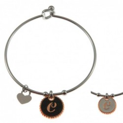 bracciale con lettera c rigido in acciaio bronzo e smalto