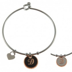 bracciale con lettera d rigido in acciaio bronzo e smalto