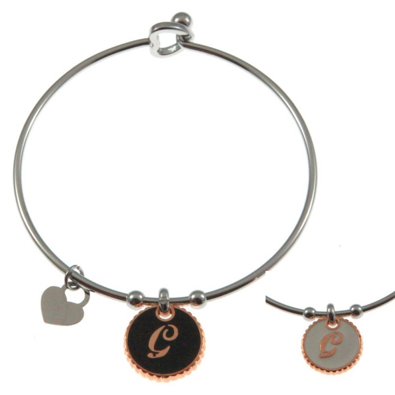 bracciale con lettera g rigido in acciaio bronzo e smalto
