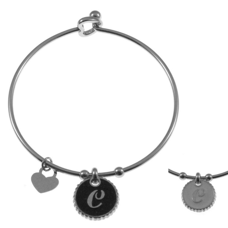 bracciale con lettera c rigido in acciaio bronzo e smalto