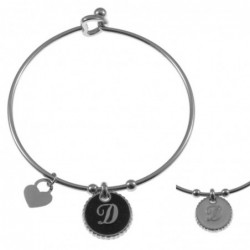 bracciale con lettera d rigido in acciaio bronzo e smalto