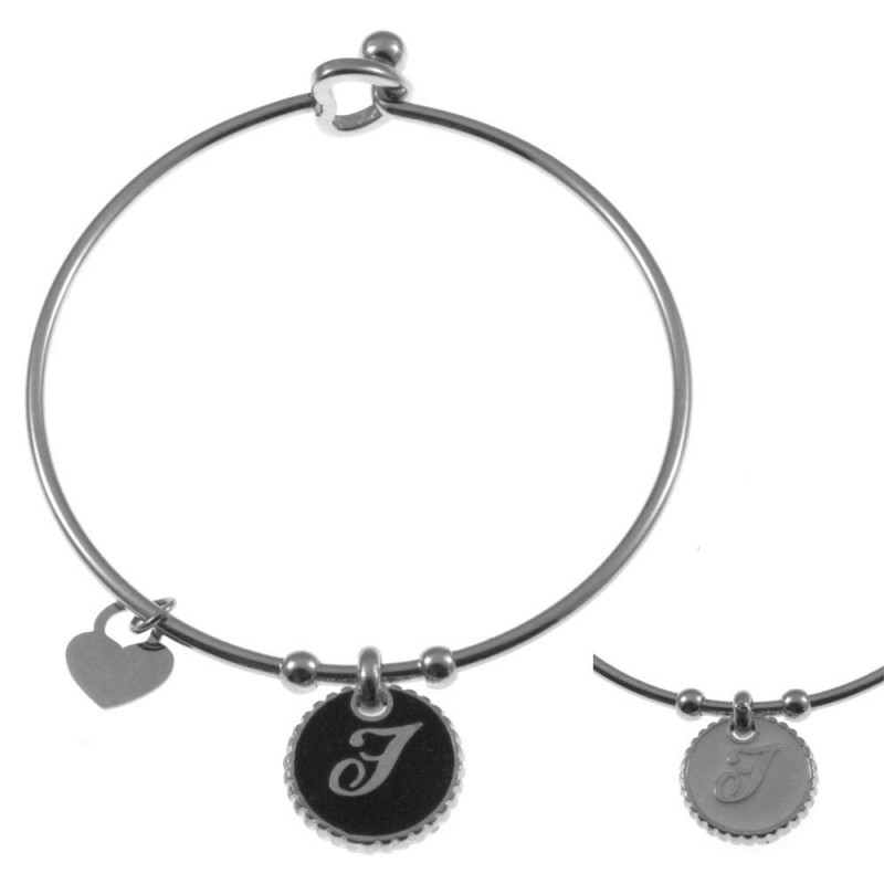 bracciale con lettera f rigido in acciaio bronzo e smalto