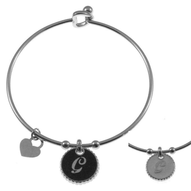 bracciale con lettera g rigido in acciaio bronzo e smalto