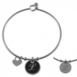 bracciale con lettera l rigido in acciaio bronzo e smalto