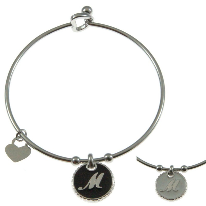 bracciale con lettera m rigido in acciaio bronzo e smalto