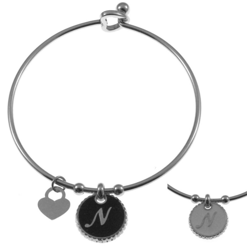 bracciale con lettera n rigido in acciaio bronzo e smalto