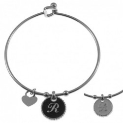 bracciale con lettera r rigido in acciaio bronzo e smalto