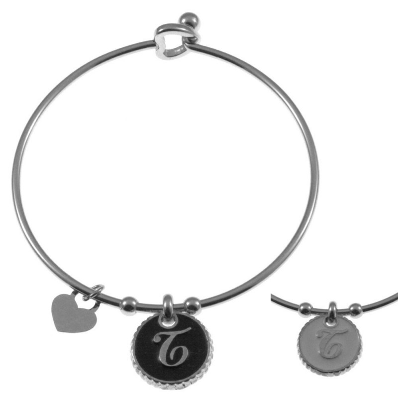bracciale con lettera t rigido in acciaio bronzo e smalto