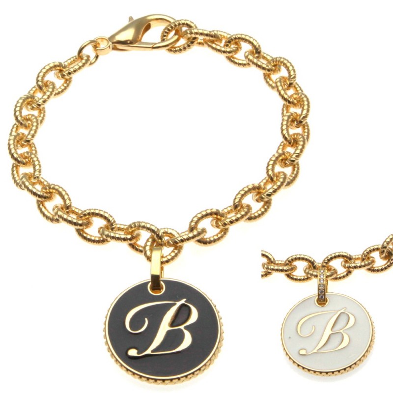 bracciale con lettera b in bronzo e smalto