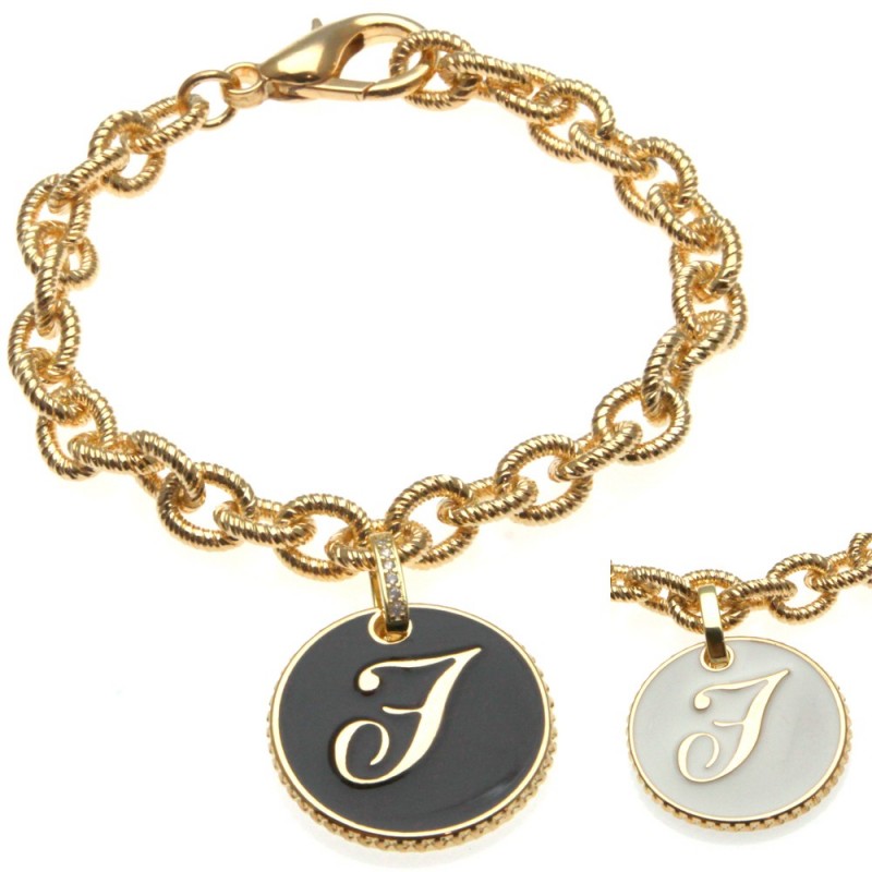 bracciale con lettera f in bronzo e smalto