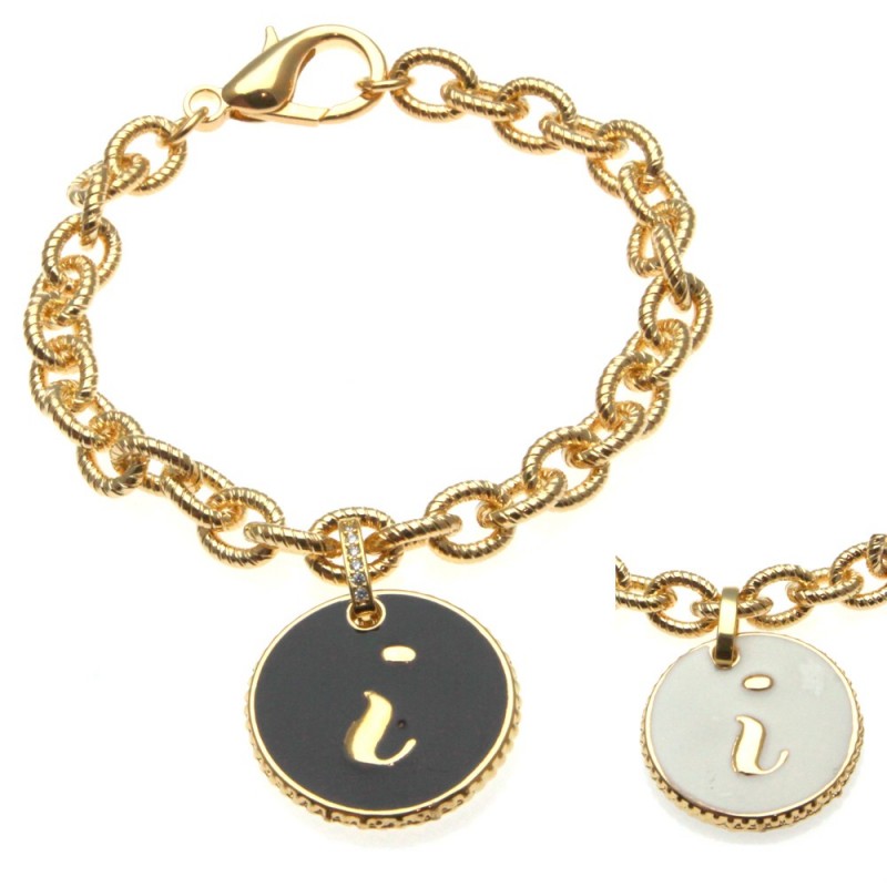 bracciale con lettera i in bronzo e smalto