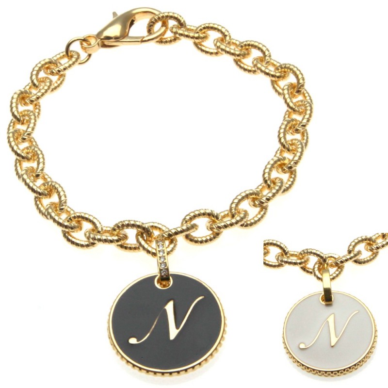 bracciale con lettera n in bronzo e smalto