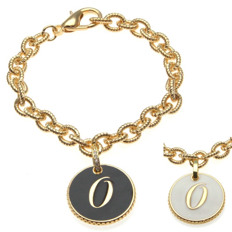 bracciale con lettera o in bronzo e smalto