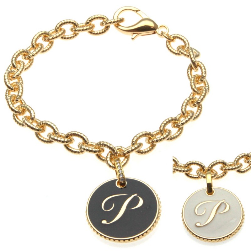 bracciale con lettera p in bronzo e smalto