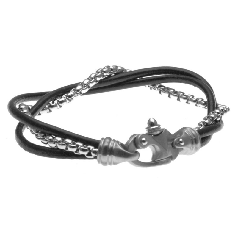 bracciale uomo pelle e acciaio chiusura particolare