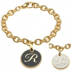 bracciale con lettera r in bronzo e smalto