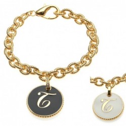 bracciale con lettera t in bronzo e smalto