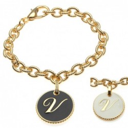 bracciale con lettera v in bronzo e smalto