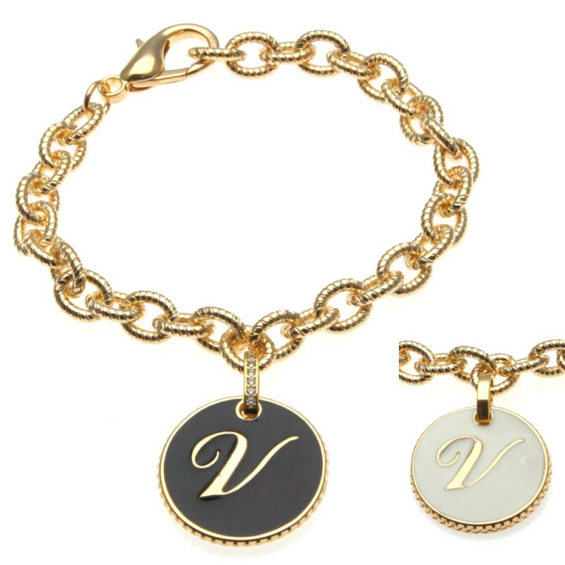 bracciale con lettera v in bronzo e smalto