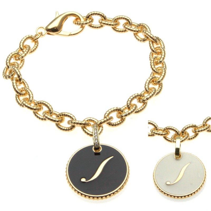 bracciale con lettera j in bronzo e smalto