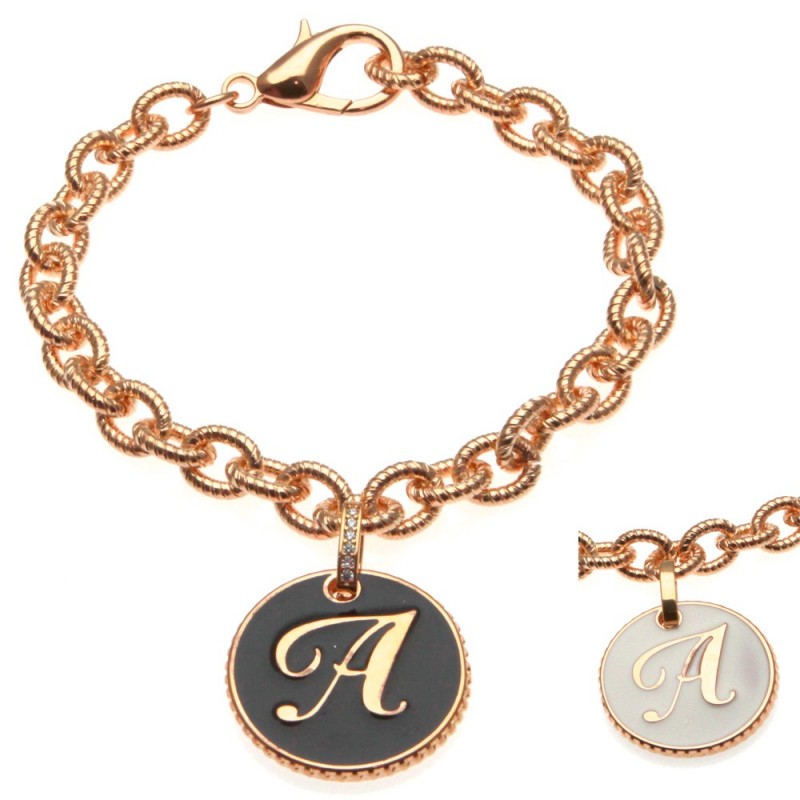bracciale con lettera a in bronzo e smalto
