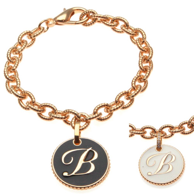 bracciale con lettera b in bronzo e smalto