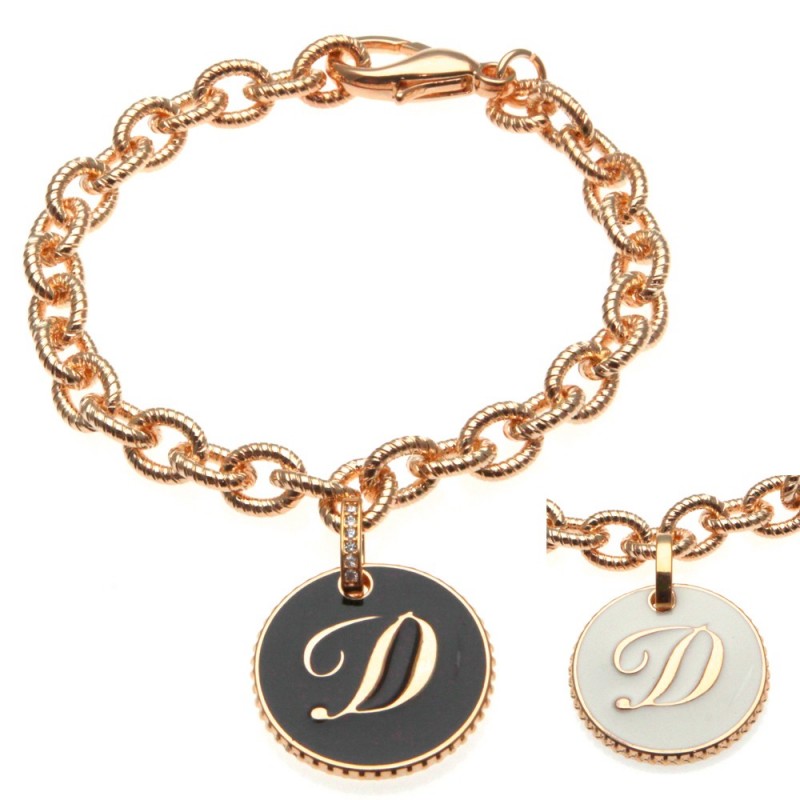bracciale con lettera d in bronzo e smalto